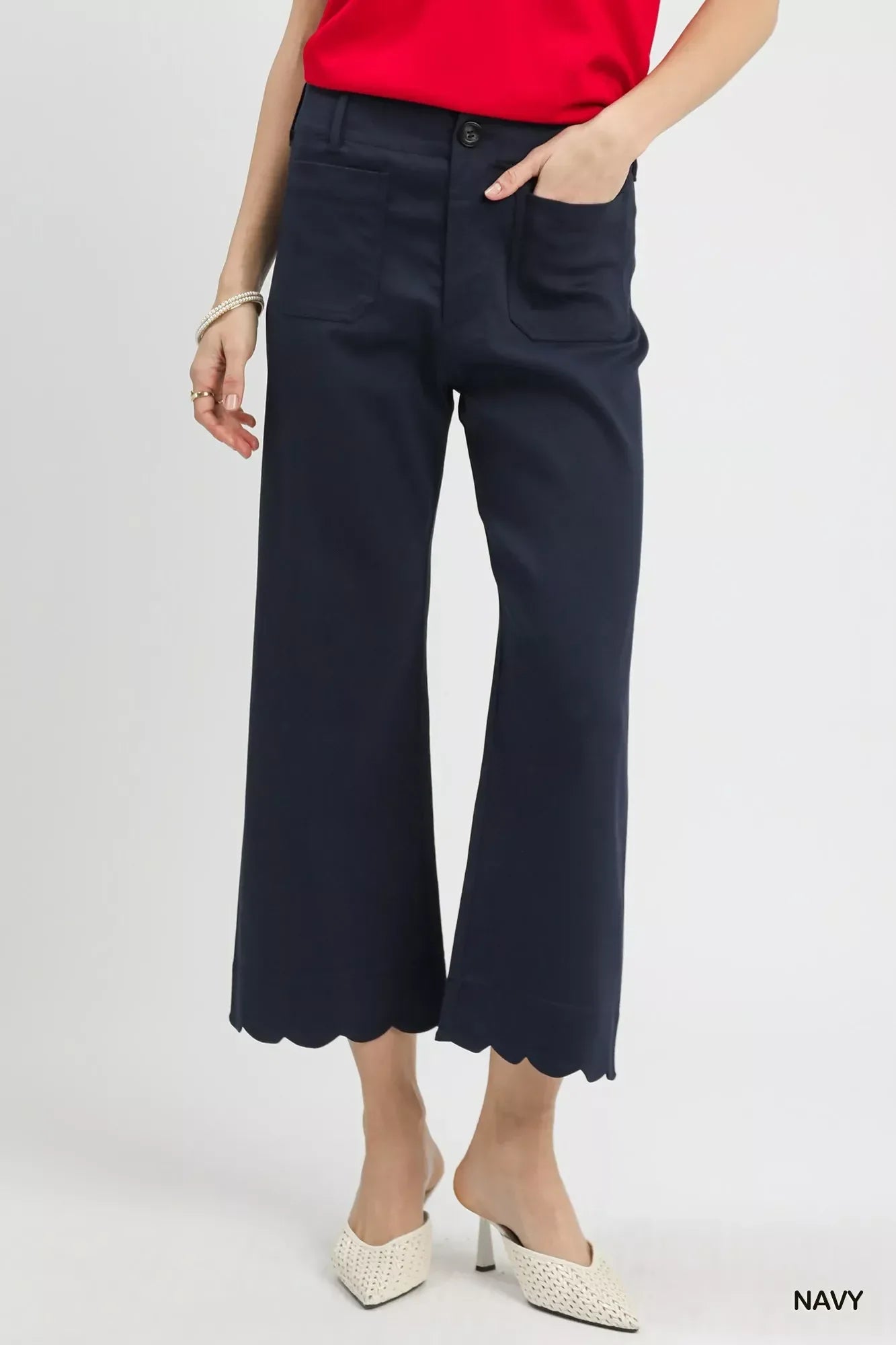 Umgee Scallop Hem Wide Leg Pants - CasaMontevia