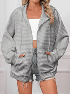 Full Size Textured Quilted Zip-Up Hooded Jacket Plus Size - CasaMontevia