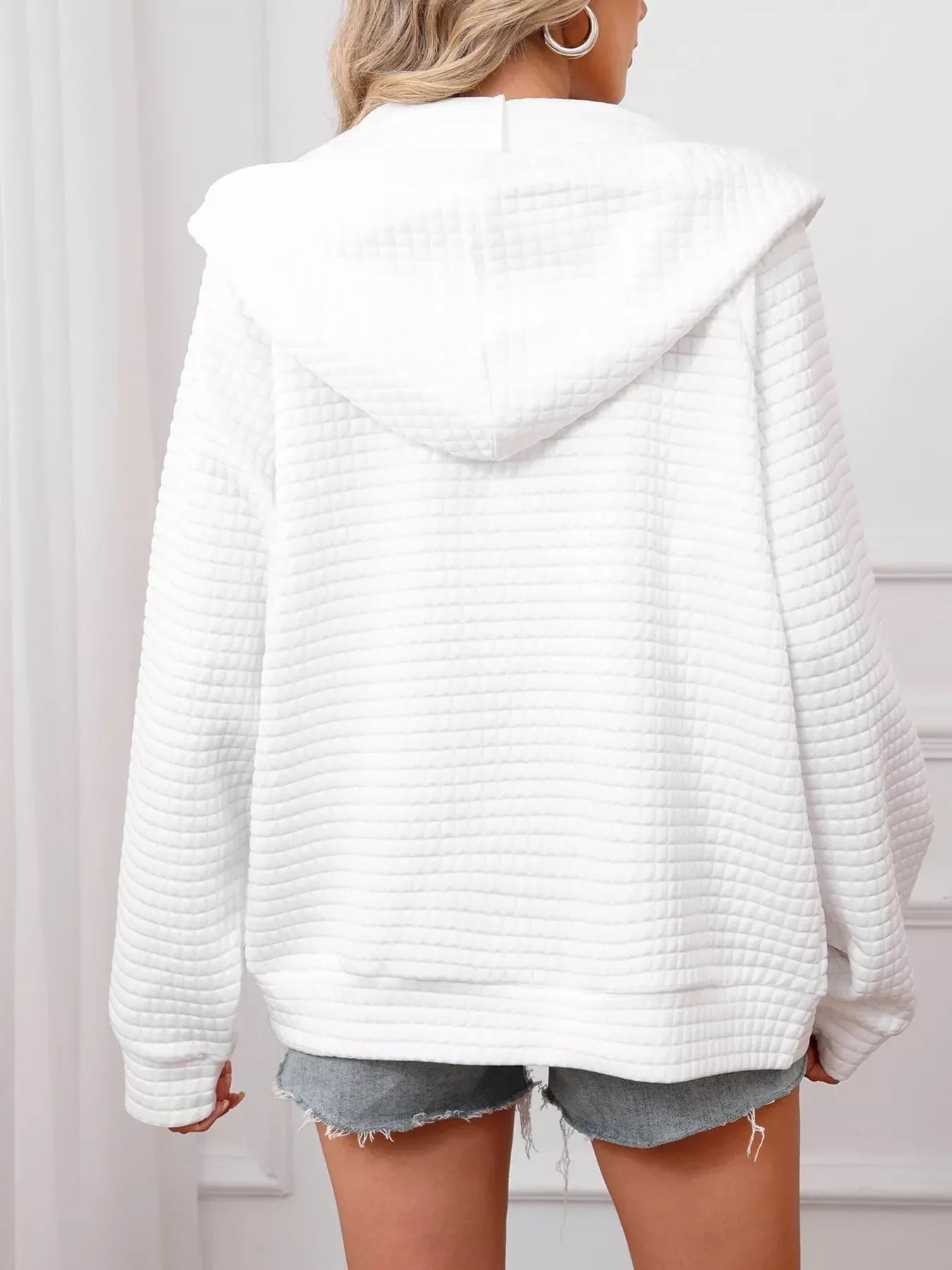 Full Size Textured Quilted Zip-Up Hooded Jacket Plus Size - CasaMontevia