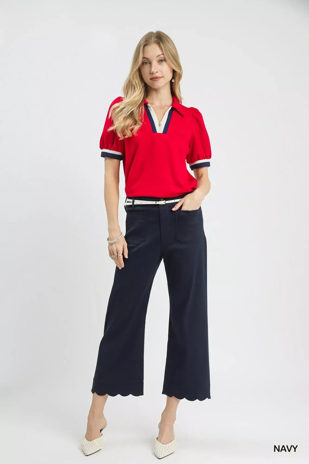Umgee Scallop Hem Wide Leg Pants - CasaMontevia