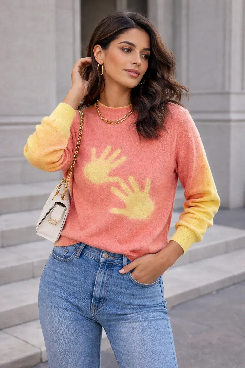 Thermal-Reactive Color-Change Sweater | Soft Viscose Knit | Orange-Yellow - CasaMontevia