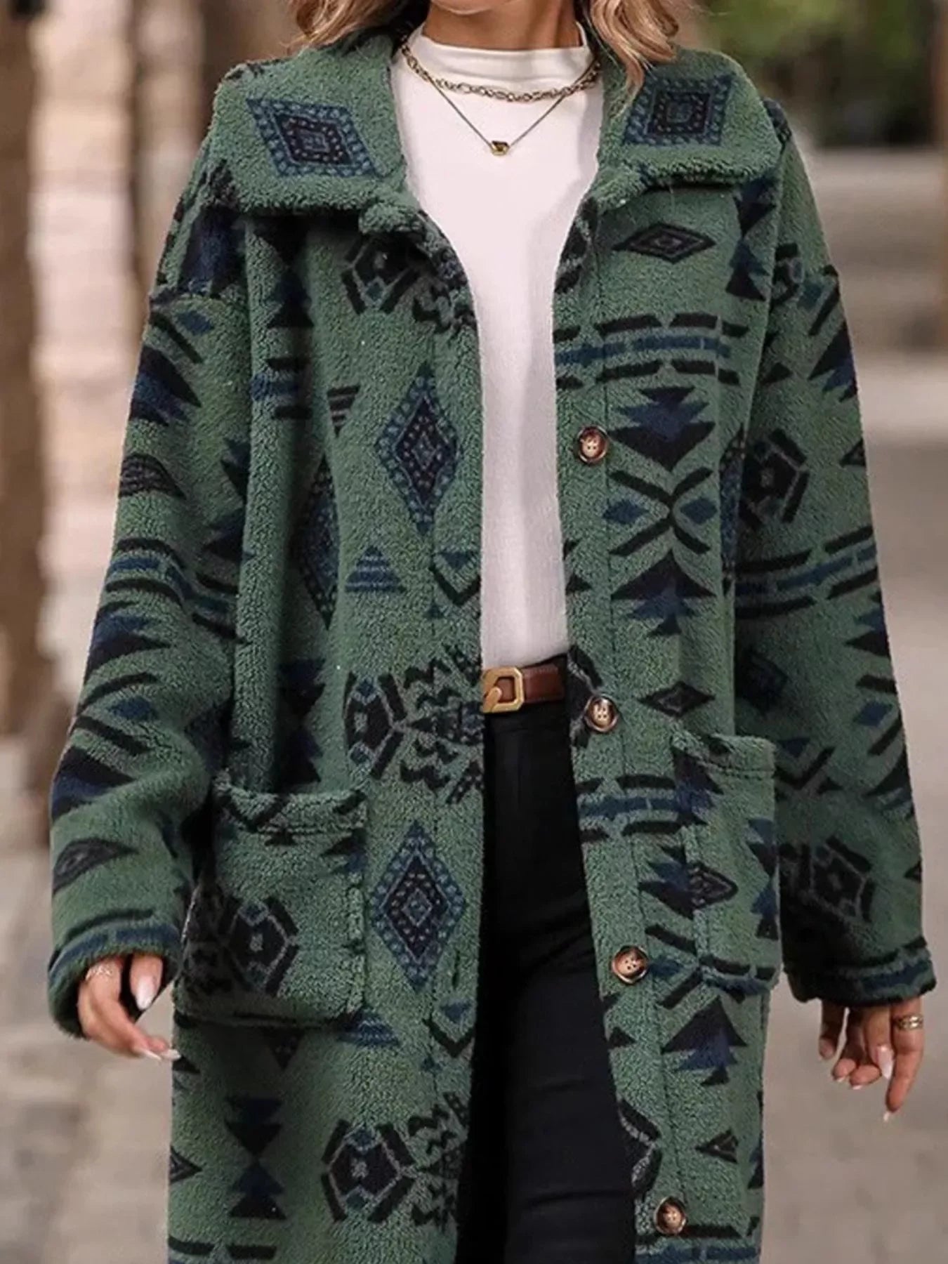 Geometric Button Up Longline Coat - CasaMontevia