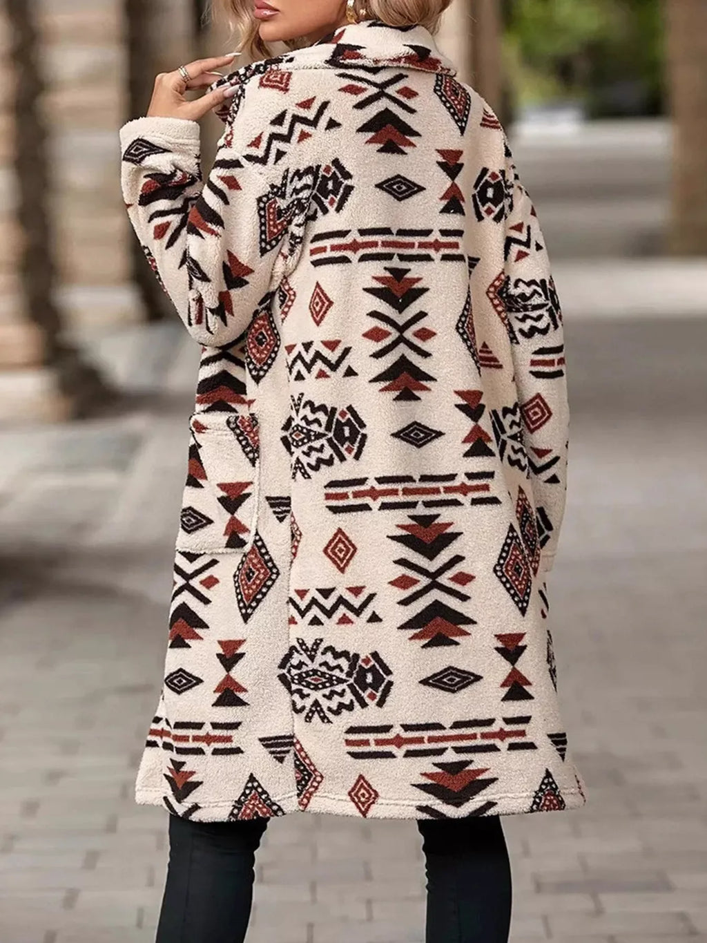 Geometric Button Up Longline Coat - CasaMontevia