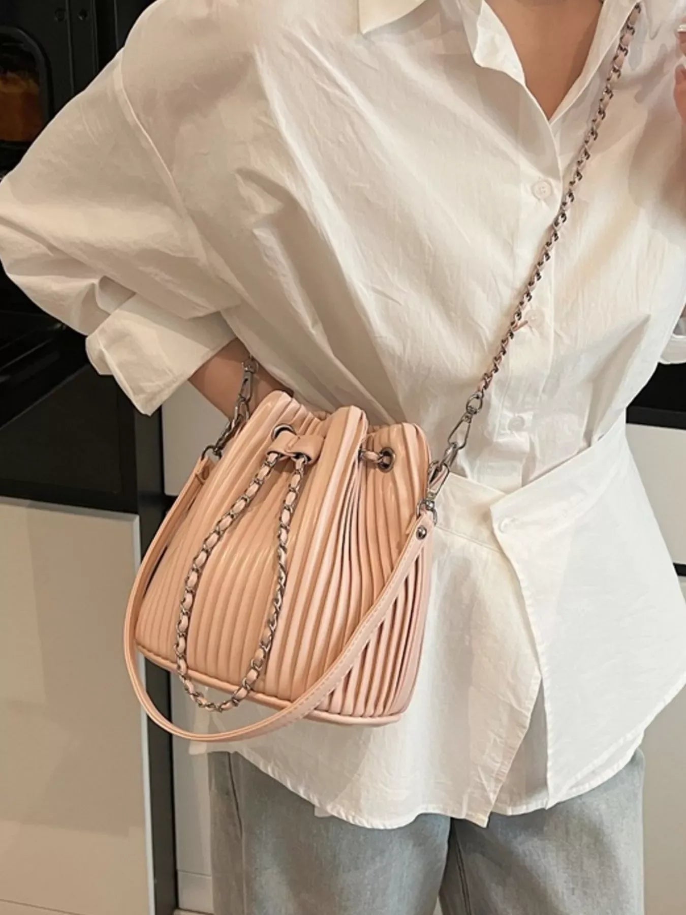 Pleated Bucket Crossbody Bag - CasaMontevia