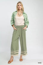 Umgee Lace Trim Fringe Hem Wide Leg Pants - CasaMontevia
