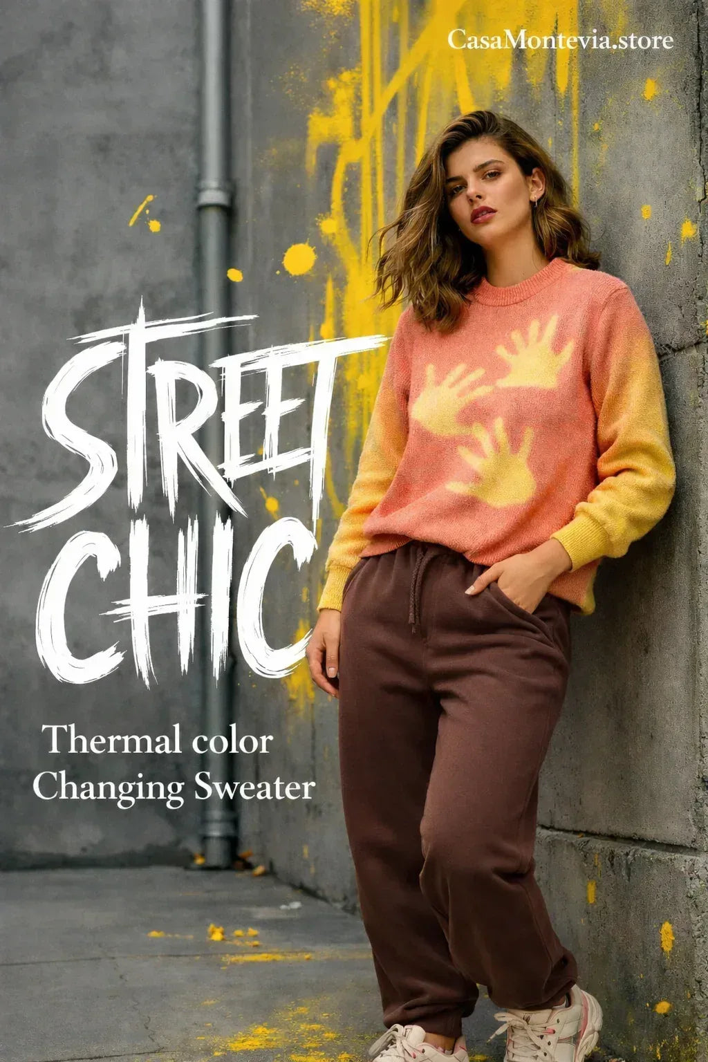 Thermal-Reactive Color-Change Sweater | Soft Viscose Knit | Orange-Yellow - CasaMontevia