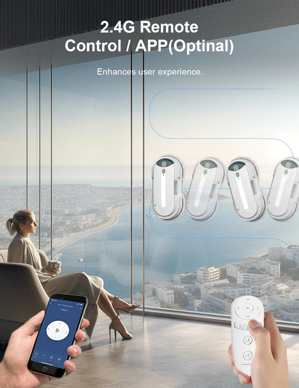 SmartGlide 4-in-1 Intelligent Window Cleaning Robot with Dual Spray & Adaptive Suction