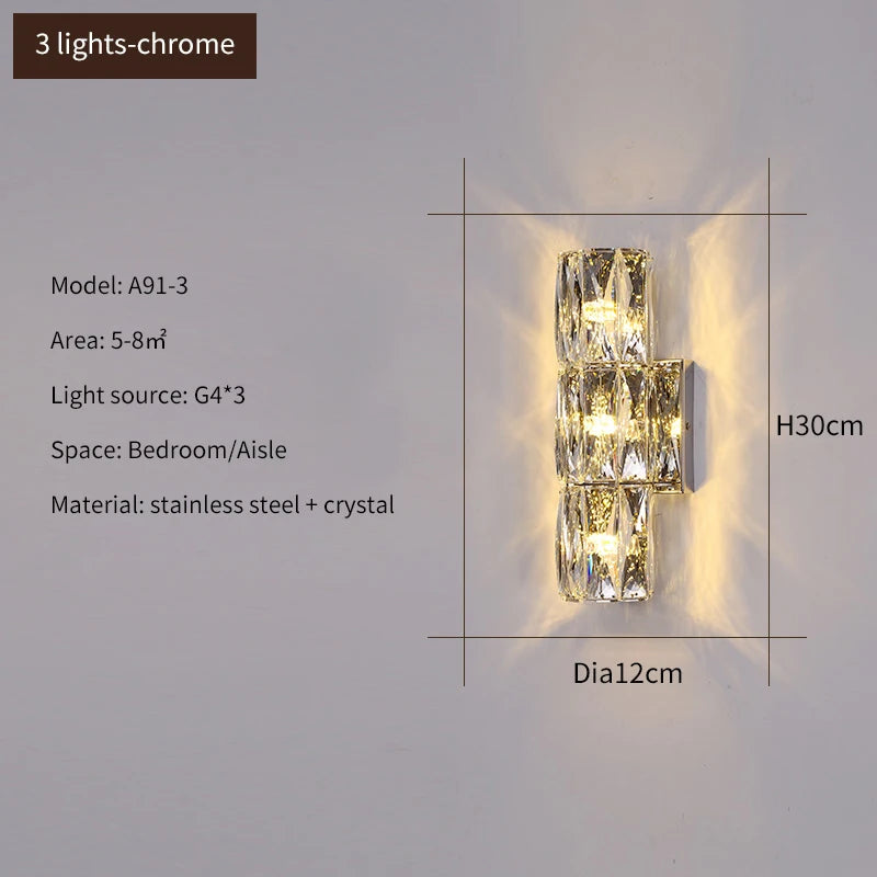 Luxury K9 Crystal Wall Lamp Sconce Modern LED Light Fixture For Bedside Living Room Aisle Background Hote Decor Lihghting Lustre