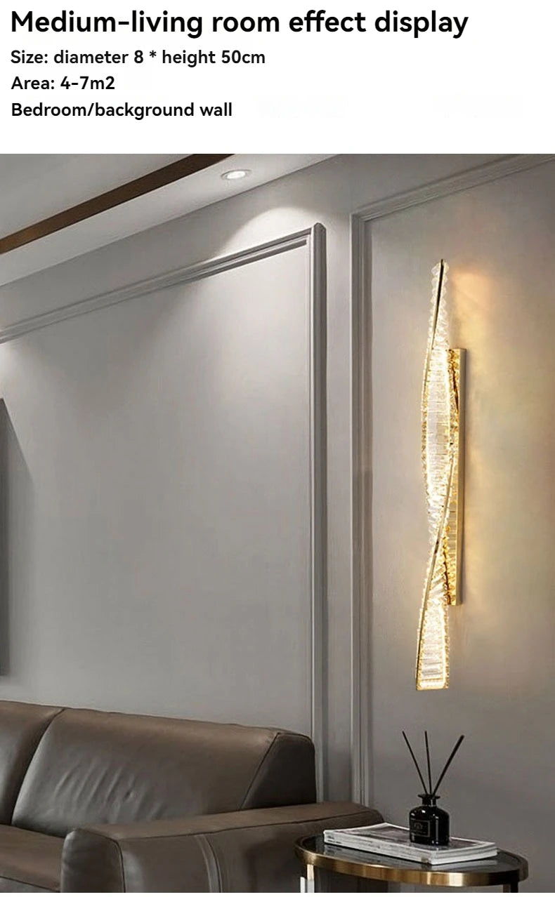 Italian Luxury Crystal Wall Lamp For Living Room Bedroom Home Hallway Long Gold Bedside LED LIghts Room Decoration Wall Light