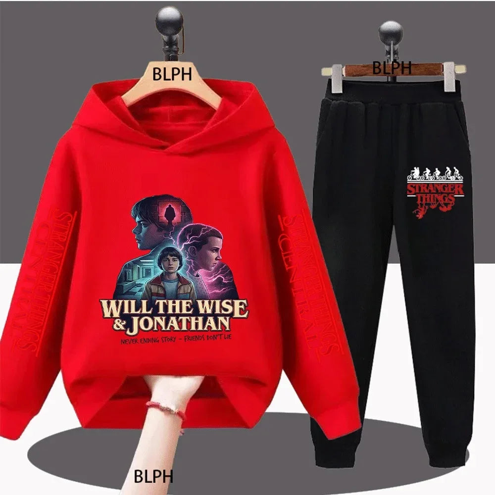 Kids Stranger Things Inspired Will the Wise & Jonathan Print Sweatshirt Set Never Ending Story Friends Don't Lie Casual Pullover - CasaMontevia