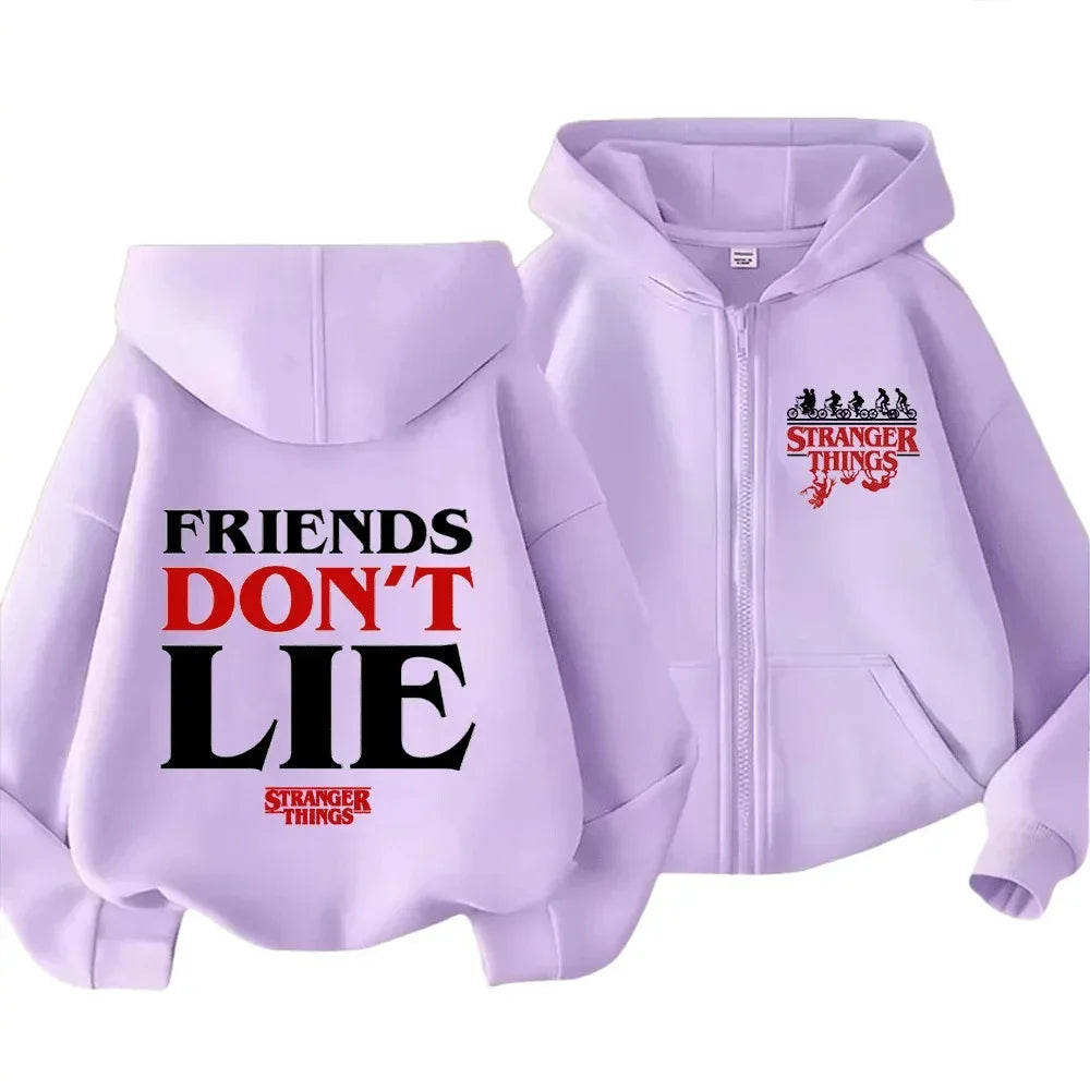 Stranger Things Inspired "Friends Don't Lie" Zipper Hoodie for Family, Stylish and Comfortable Parent-Child Sweatshirt - CasaMontevia