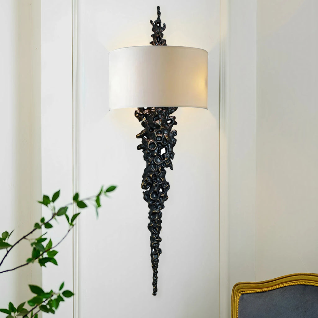 Long Brass Wall Lamp With Mercerized Cloth Cover For Bedroom Living Room Corridor Aisle Postmodern Copper Wall Sconce