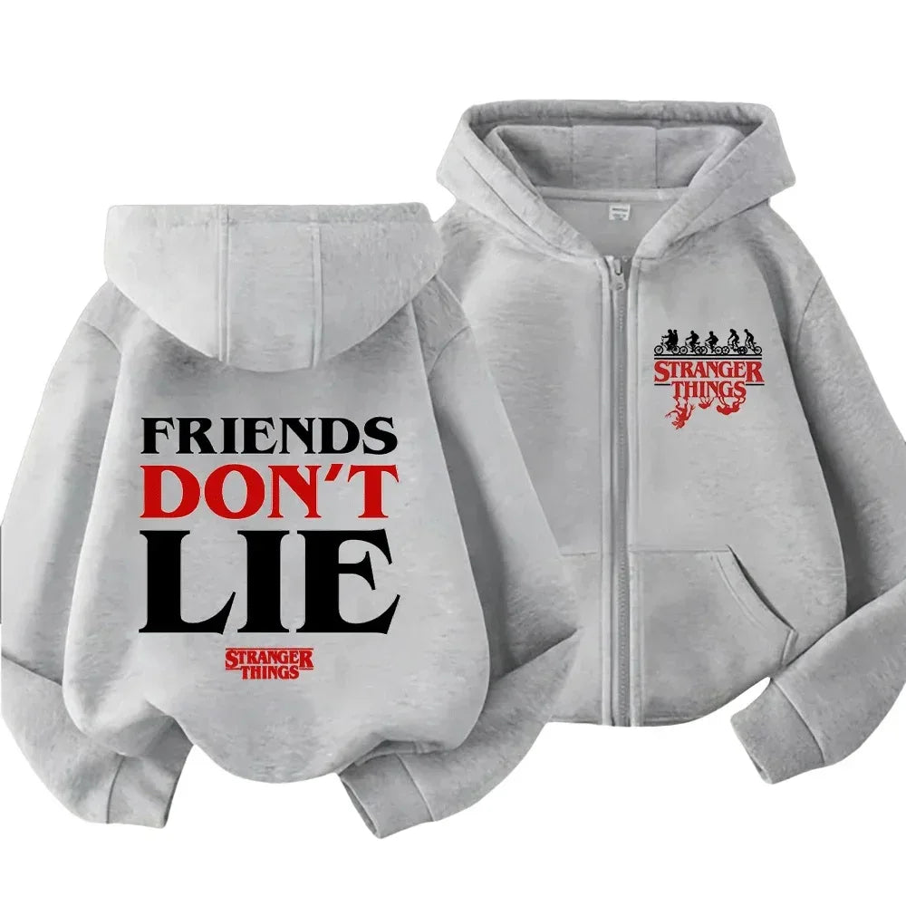 Stranger Things Inspired "Friends Don't Lie" Zipper Hoodie for Family, Stylish and Comfortable Parent-Child Sweatshirt - CasaMontevia