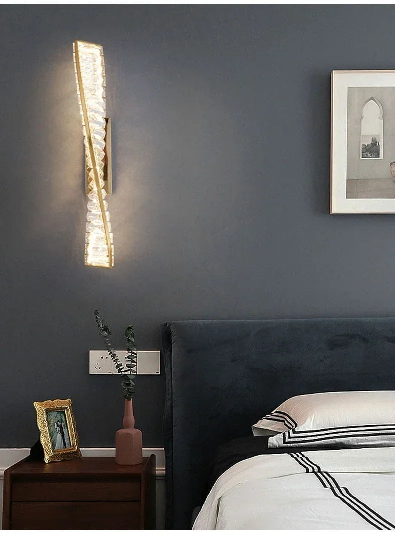 Luxury Italian Crystal Wall Sconce LED Light - Modern Gold Bedside Lamp for Living Room, Bedroom, Hallway Decor