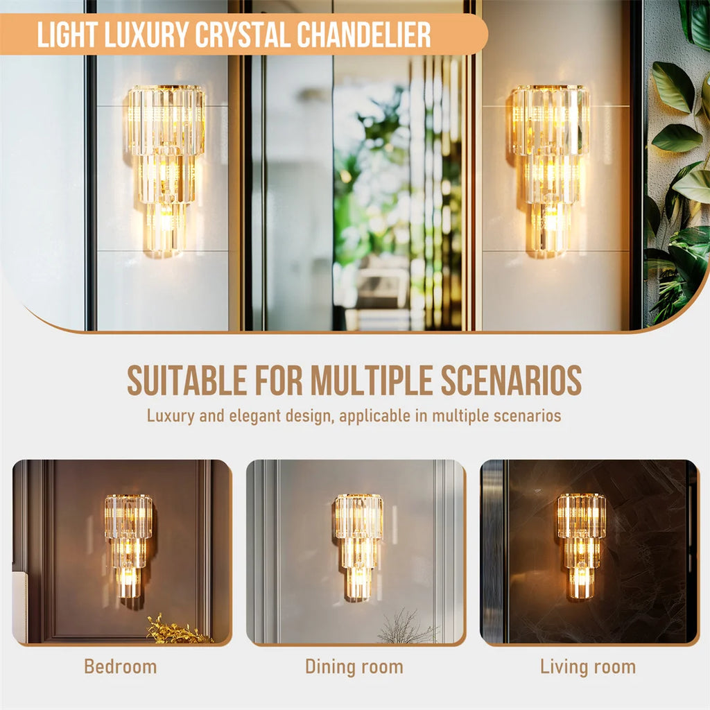 LUVODI Modern Crystal Wall Lamp 3-Layer Wall Crystal Sconce Light E14 Led Corn Lights