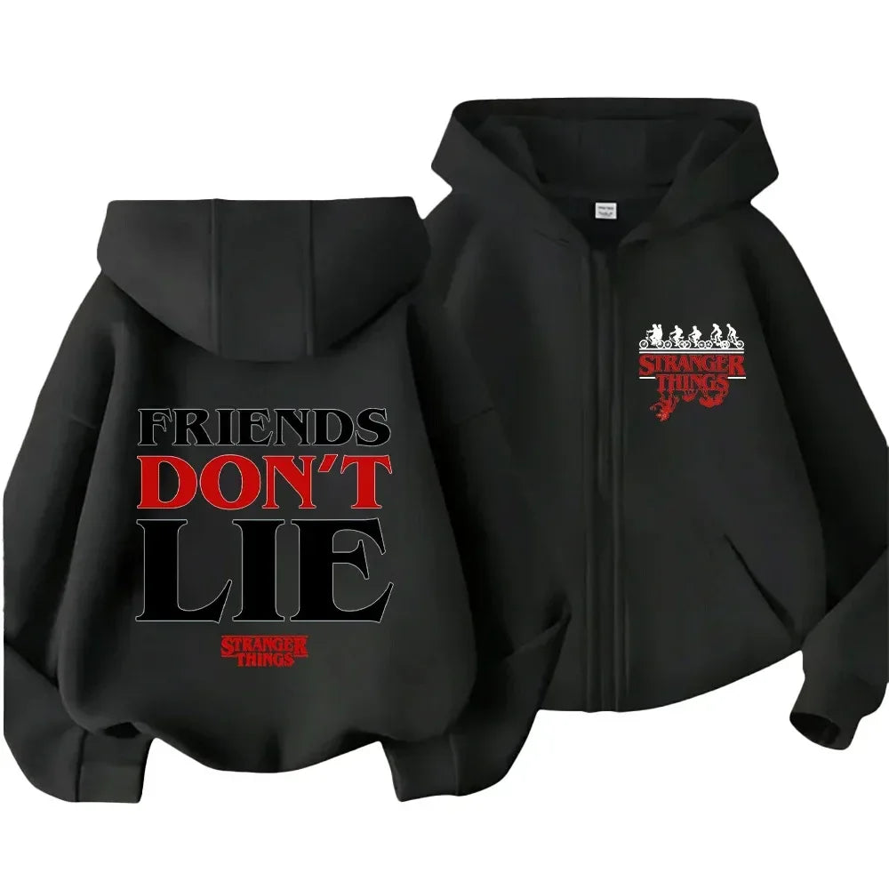 Stranger Things Inspired "Friends Don't Lie" Zipper Hoodie for Family, Stylish and Comfortable Parent-Child Sweatshirt - CasaMontevia