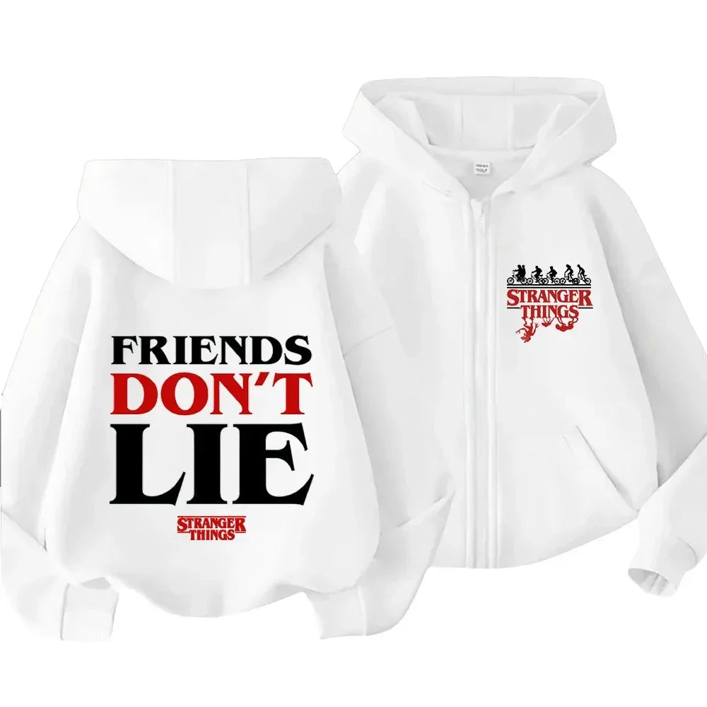 Stranger Things Inspired "Friends Don't Lie" Zipper Hoodie for Family, Stylish and Comfortable Parent-Child Sweatshirt - CasaMontevia