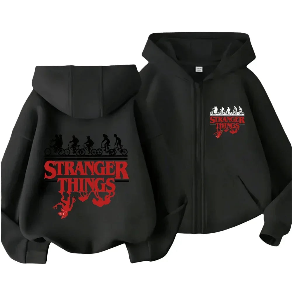 New Fashion Stranger Things Print Parent-Child Zip-Up Hoodie for Family Matching Outings Comfortable and Stylish Sweatshirts for - CasaMontevia