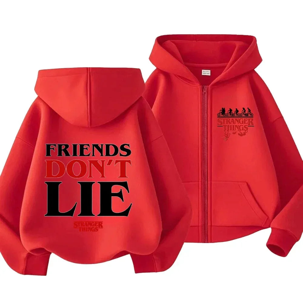 Stranger Things Inspired "Friends Don't Lie" Zipper Hoodie for Family, Stylish and Comfortable Parent-Child Sweatshirt - CasaMontevia