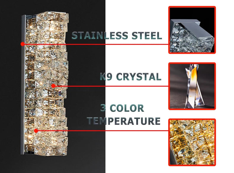 Luxury K9 Crystal Wall Lamp Sconce Modern LED Light Fixture For Bedside Living Room Aisle Background Hote Decor Lihghting Lustre