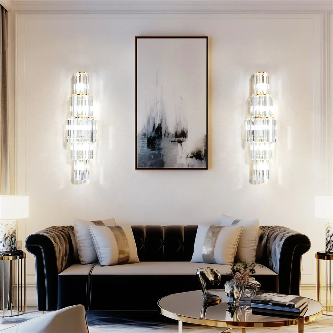 LUVODI Modern Crystal Wall Lamp 3-Layer Wall Crystal Sconce Light E14 Led Corn Lights