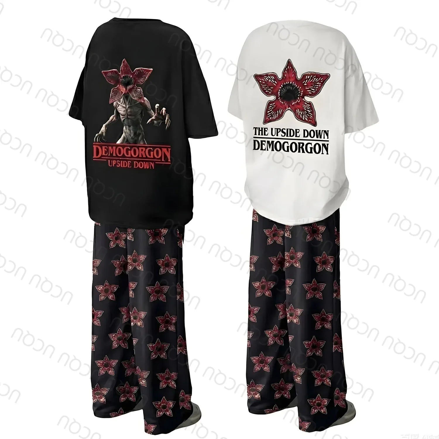 2026 UCQU Demogorgon The Upside Down Pajamas Set Couple Matching Demogorgon Short Sleeve Tee Pants Valentines Day Gift Homewear - CasaMontevia
