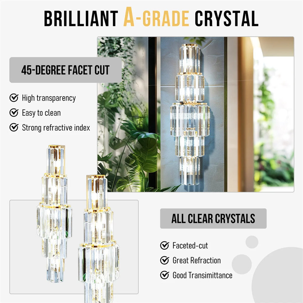 LUVODI Modern Crystal Wall Lamp 3-Layer Wall Crystal Sconce Light E14 Led Corn Lights