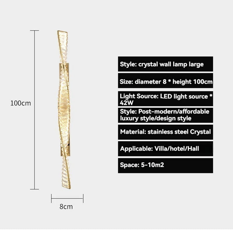 Italian Luxury Crystal Wall Lamp For Living Room Bedroom Home Hallway Long Gold Bedside LED LIghts Room Decoration Wall Light