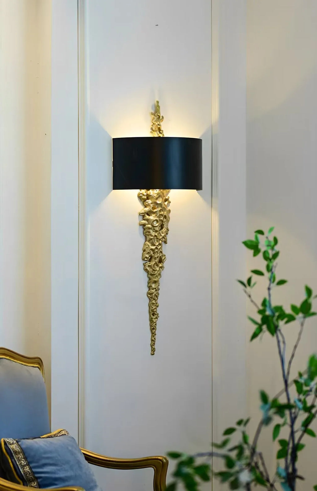 Long Brass Wall Lamp With Mercerized Cloth Cover For Bedroom Living Room Corridor Aisle Postmodern Copper Wall Sconce