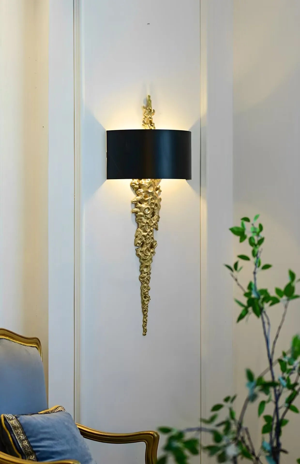 Long Brass Wall Lamp With Mercerized Cloth Cover For Bedroom Living Room Corridor Aisle Postmodern Copper Wall Sconce
