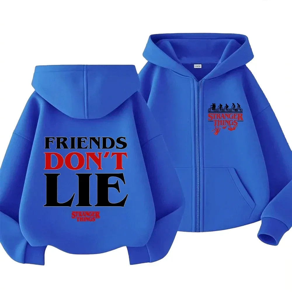 Stranger Things Inspired "Friends Don't Lie" Zipper Hoodie for Family, Stylish and Comfortable Parent-Child Sweatshirt - CasaMontevia