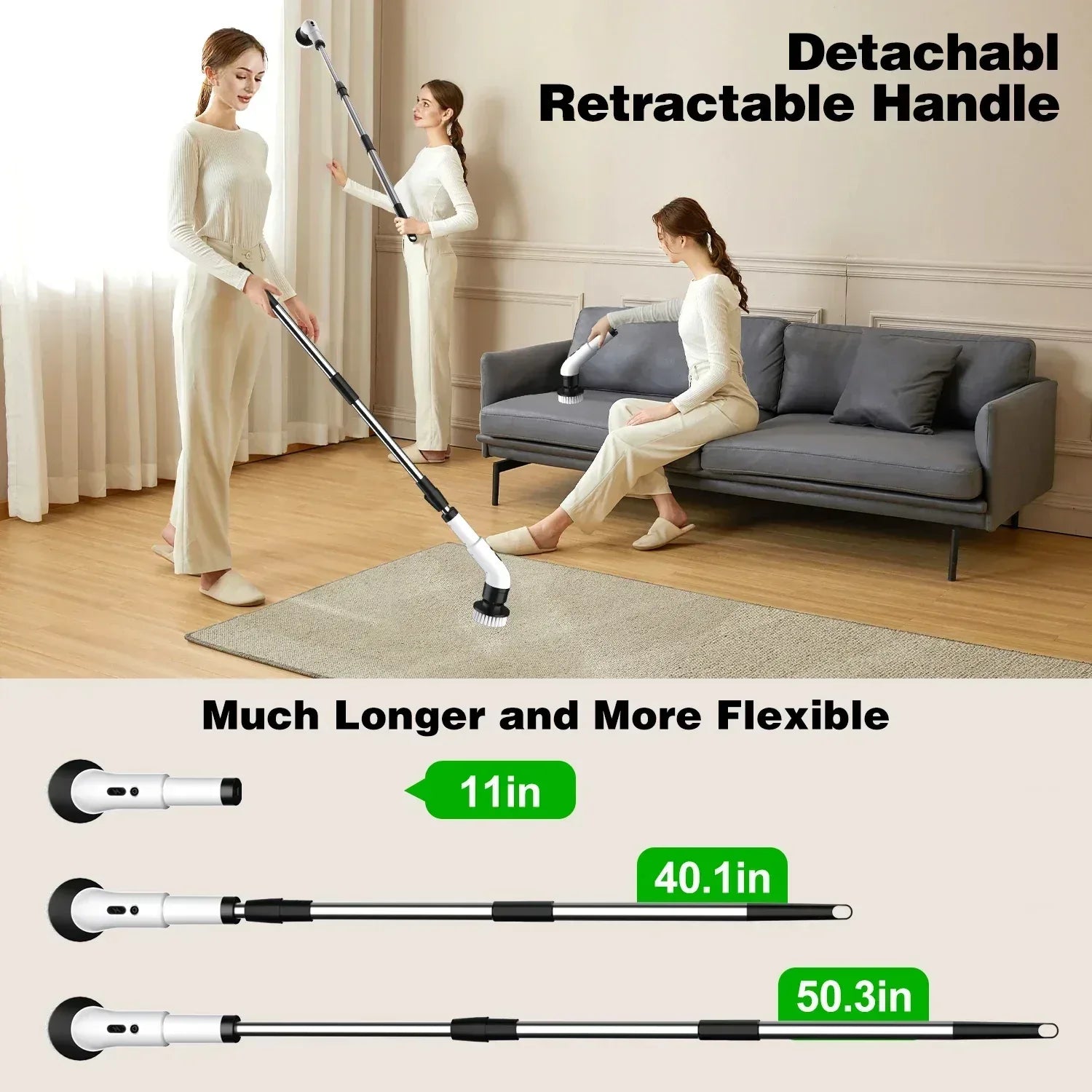 9-in-1 Electric Rechargeable Spin Scrubber Cleaning Brush with Extension Handle - CasaMontevia