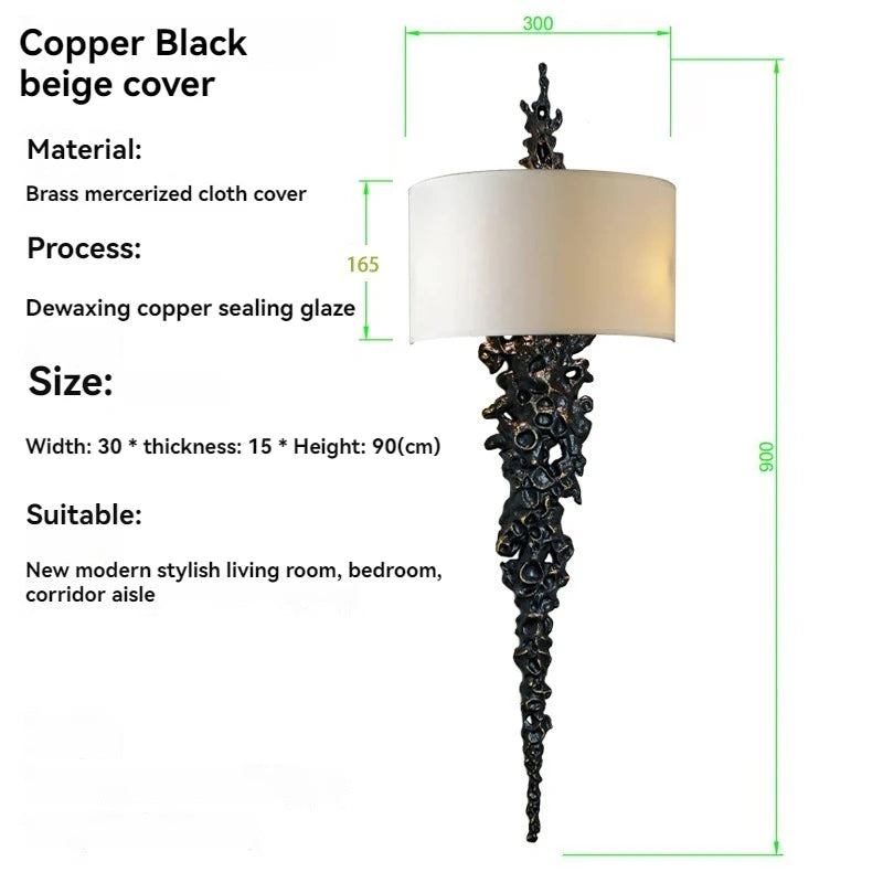 Long Brass Wall Lamp With Mercerized Cloth Cover For Bedroom Living Room Corridor Aisle Postmodern Copper Wall Sconce