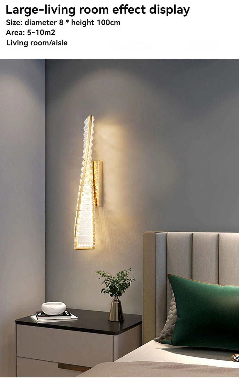 Italian Luxury Crystal Wall Lamp For Living Room Bedroom Home Hallway Long Gold Bedside LED LIghts Room Decoration Wall Light