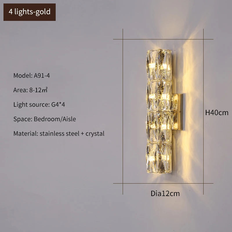 Luxury K9 Crystal Wall Lamp Sconce Modern LED Light Fixture For Bedside Living Room Aisle Background Hote Decor Lihghting Lustre