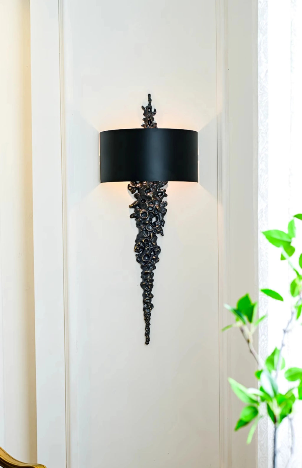 Long Brass Wall Lamp With Mercerized Cloth Cover For Bedroom Living Room Corridor Aisle Postmodern Copper Wall Sconce