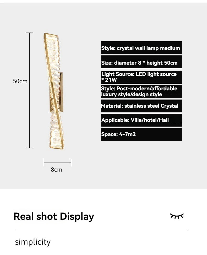 Luxury Italian Crystal Wall Sconce LED Light - Modern Gold Bedside Lamp for Living Room, Bedroom, Hallway Decor