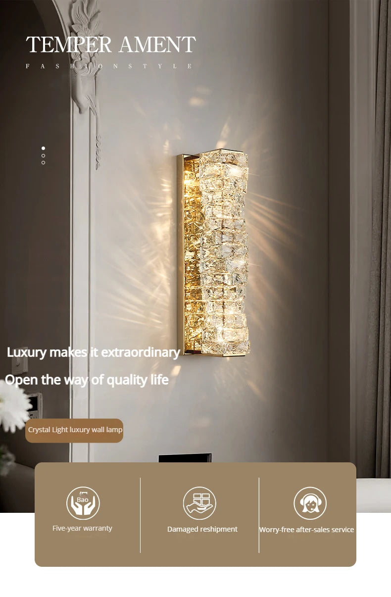 Luxury K9 Crystal Wall Lamp Sconce Modern LED Light Fixture For Bedside Living Room Aisle Background Hote Decor Lihghting Lustre
