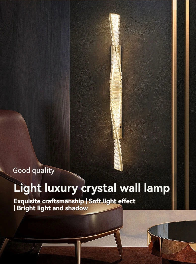 Italian Luxury Crystal Wall Lamp For Living Room Bedroom Home Hallway Long Gold Bedside LED LIghts Room Decoration Wall Light