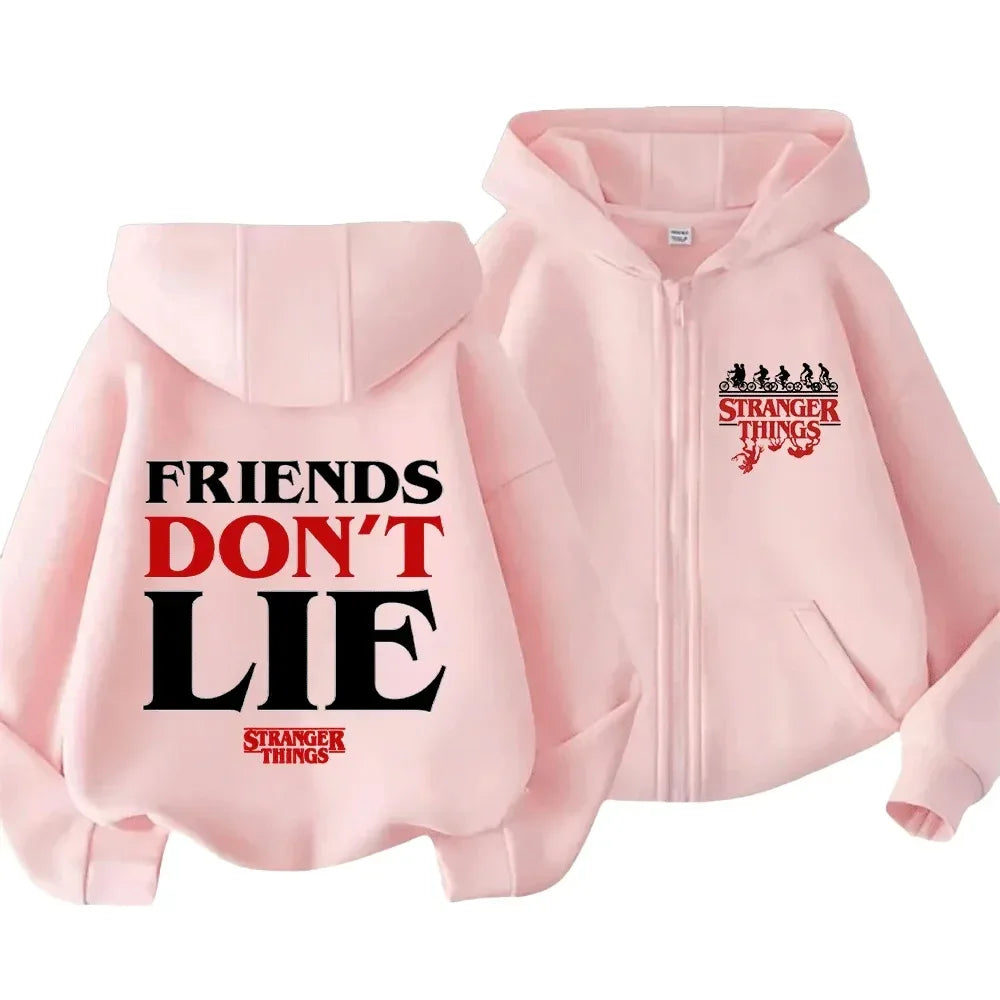 Stranger Things Inspired "Friends Don't Lie" Zipper Hoodie for Family, Stylish and Comfortable Parent-Child Sweatshirt - CasaMontevia
