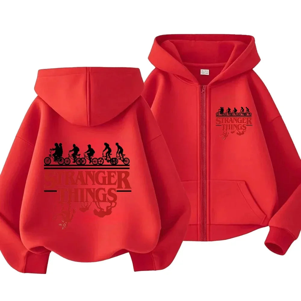 New Fashion Stranger Things Print Parent-Child Zip-Up Hoodie for Family Matching Outings Comfortable and Stylish Sweatshirts for - CasaMontevia