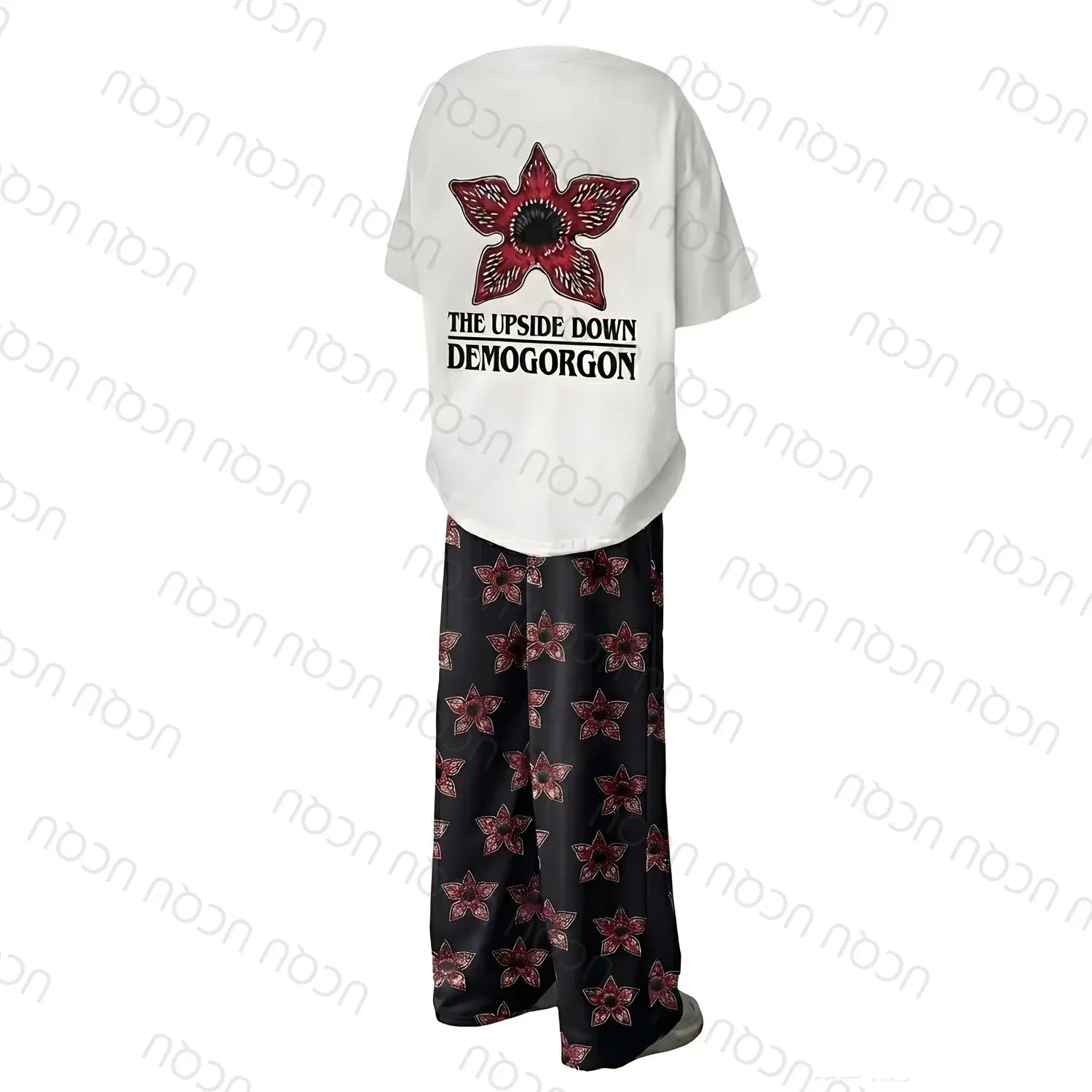 2026 UCQU Demogorgon The Upside Down Pajamas Set Couple Matching Demogorgon Short Sleeve Tee Pants Valentines Day Gift Homewear - CasaMontevia