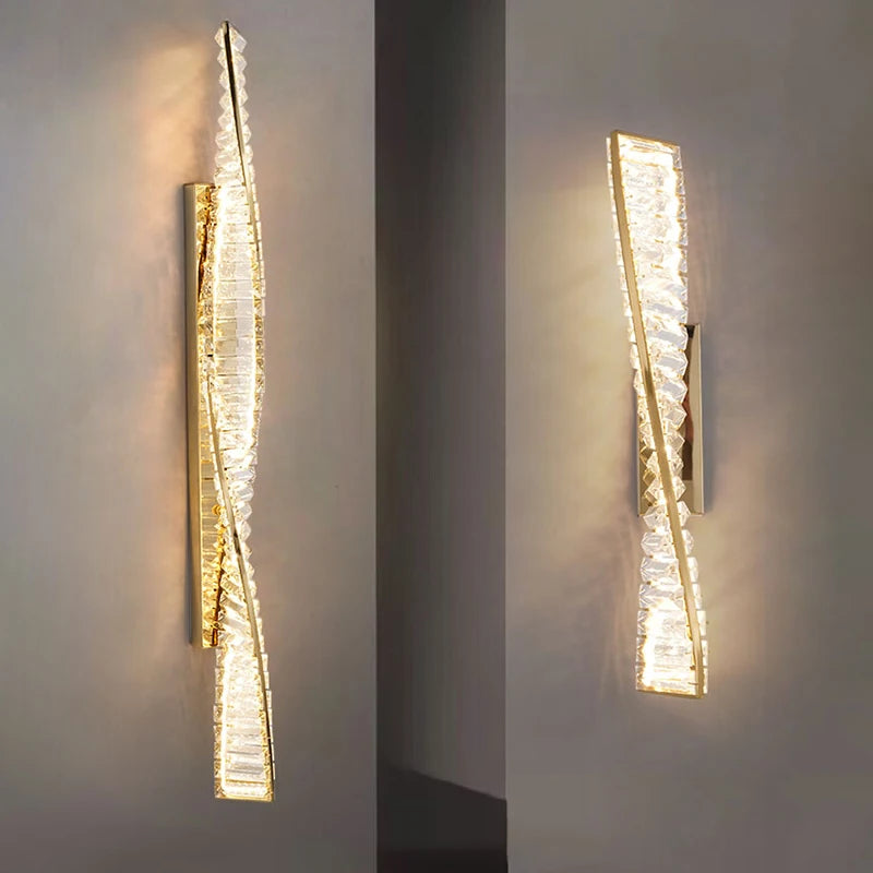 Italian Luxury Crystal Wall Lamp For Living Room Bedroom Home Hallway Long Gold Bedside LED LIghts Room Decoration Wall Light