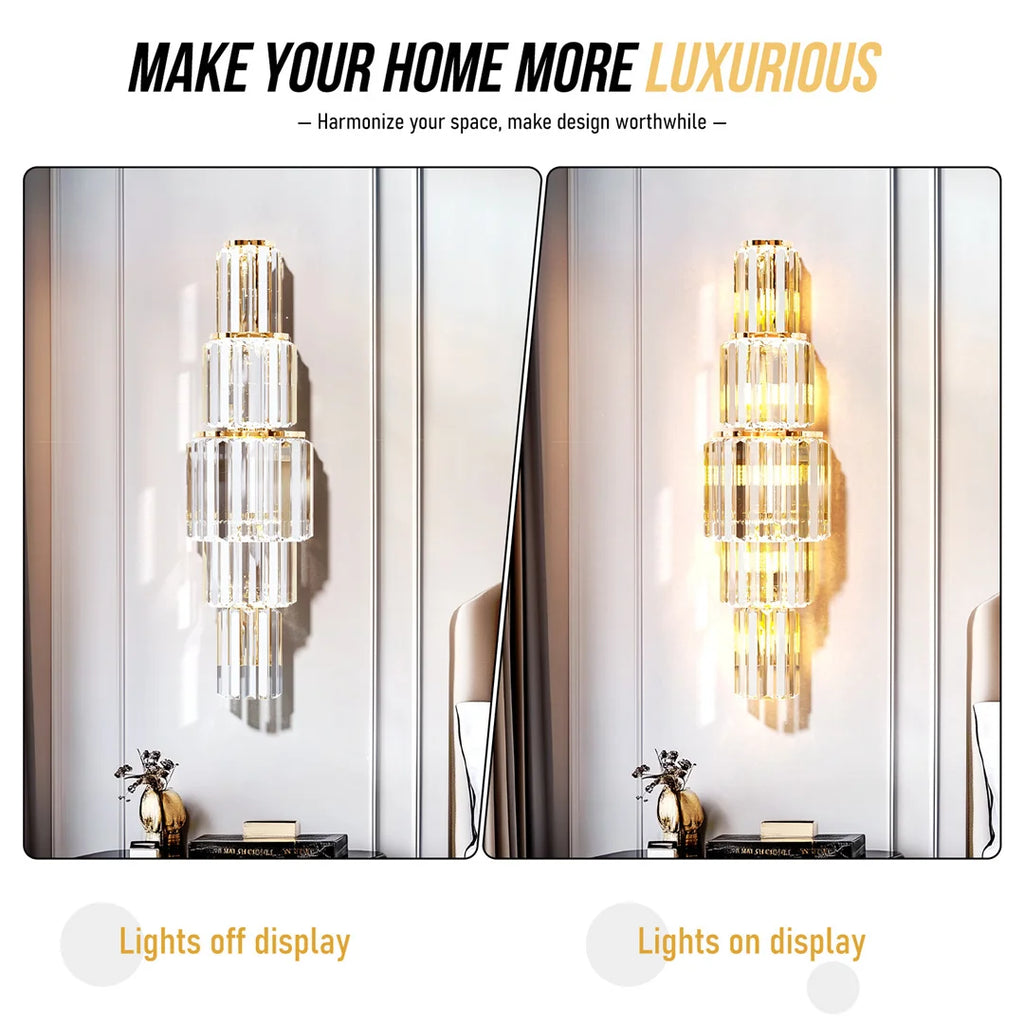 LUVODI Modern Crystal Wall Lamp 3-Layer Wall Crystal Sconce Light E14 Led Corn Lights