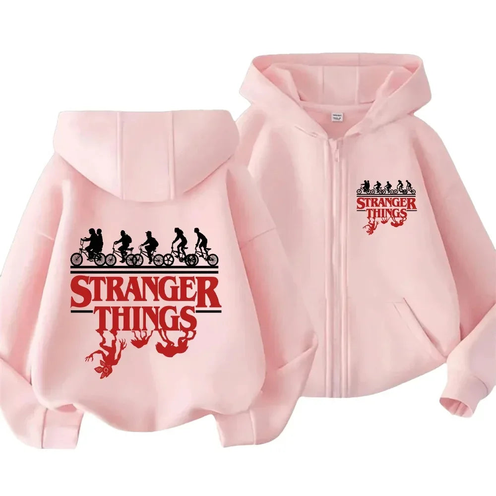 New Fashion Stranger Things Print Parent-Child Zip-Up Hoodie for Family Matching Outings Comfortable and Stylish Sweatshirts for - CasaMontevia