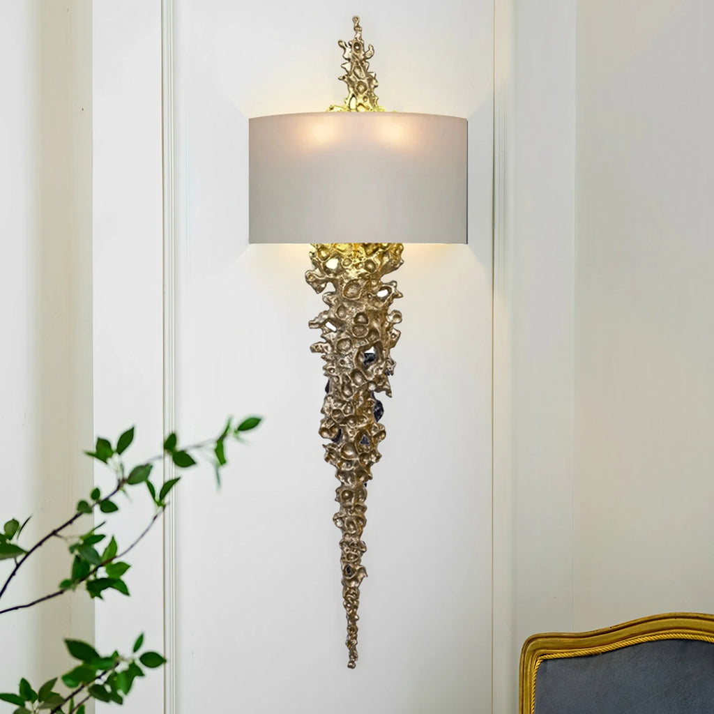 Long Brass Wall Lamp With Mercerized Cloth Cover For Bedroom Living Room Corridor Aisle Postmodern Copper Wall Sconce