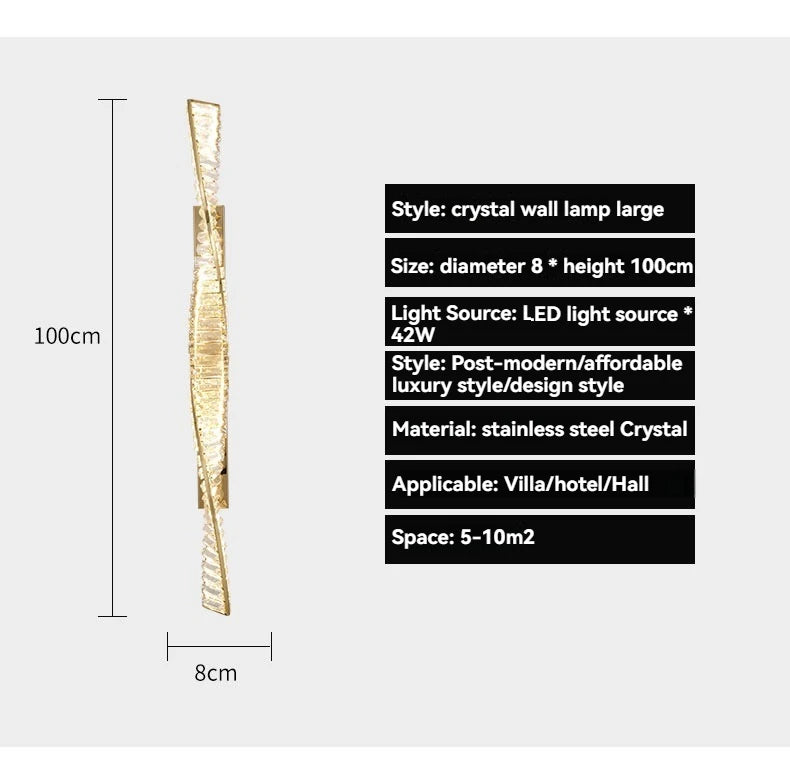 Italian Luxury Crystal Wall Lamp For Living Room Bedroom Home Hallway Long Gold Bedside LED LIghts Room Decoration Wall Light