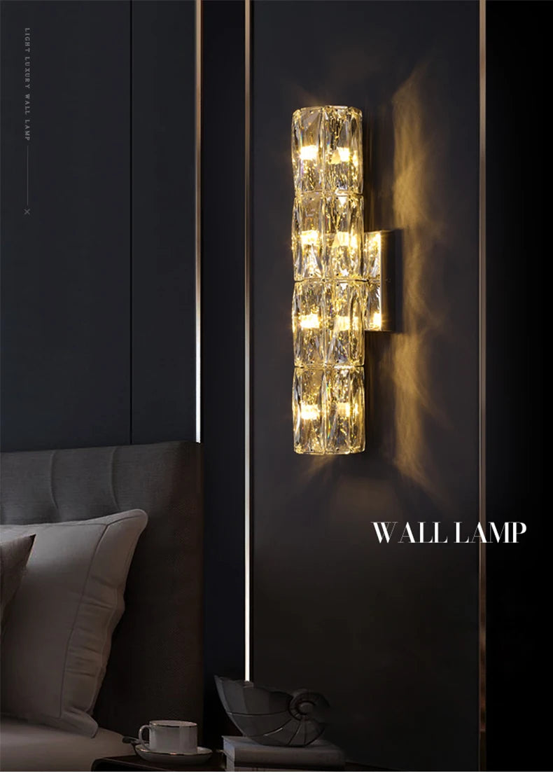 Luxury K9 Crystal Wall Lamp Sconce Modern LED Light Fixture For Bedside Living Room Aisle Background Hote Decor Lihghting Lustre