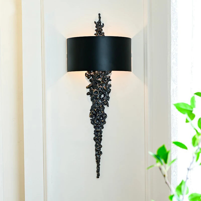 Long Brass Wall Lamp With Mercerized Cloth Cover For Bedroom Living Room Corridor Aisle Postmodern Copper Wall Sconce