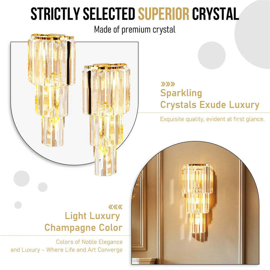 LUVODI Modern Crystal Wall Lamp 3-Layer Wall Crystal Sconce Light E14 Led Corn Lights